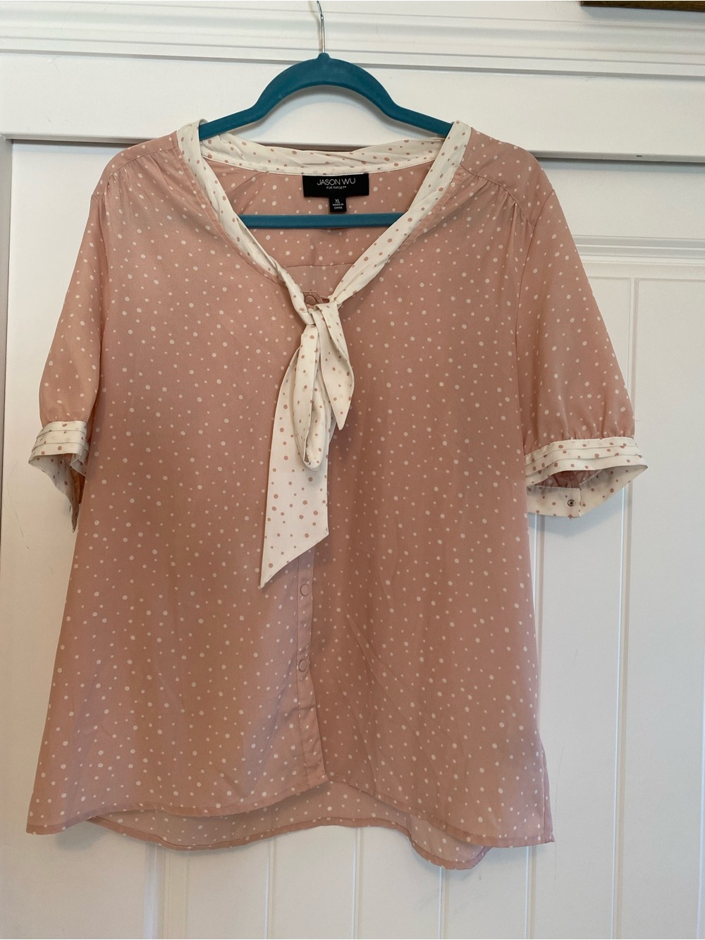 Jason Wu Blush Pink Polka Dot Tie-Neck Blouse